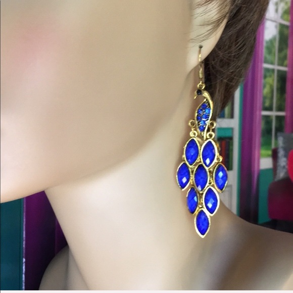 Blue Peacock Earrings - Picture 2 of 6